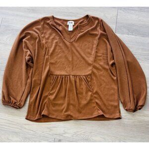 Bibi Rust Peplum Waffle Long Sleeve Blouse Size Large